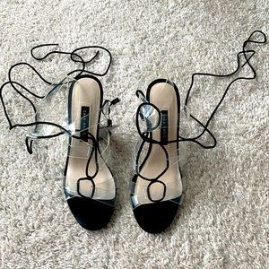 NEW!! Zara black suede & clear vinyl tie sandals